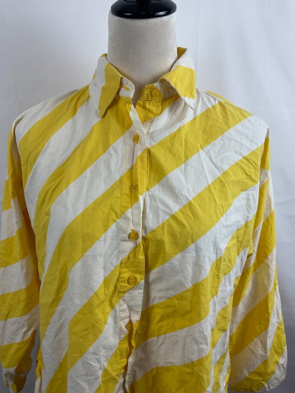 Compania Fantastica Blouse US S White Yellow Stripe Button Front Long Sleeve - Picture 3 of 9